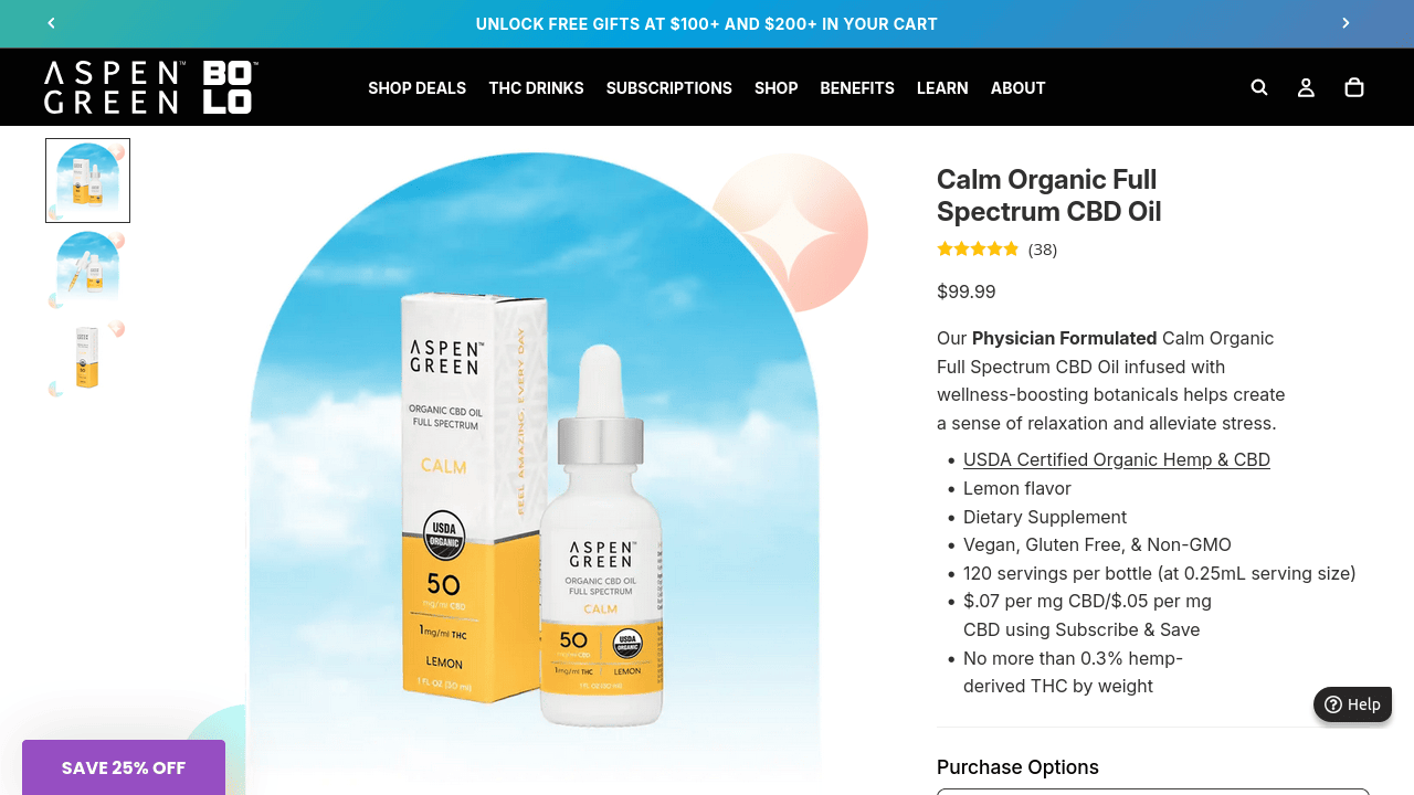 Calm Organic Full Spectrum CBD Oil thumbnail