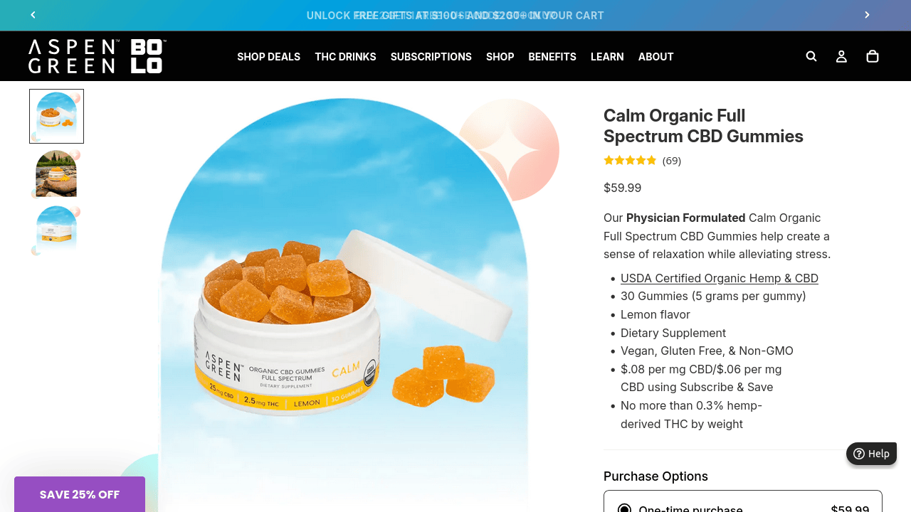 Calm Organic Full Spectrum CBD Gummies thumbnail