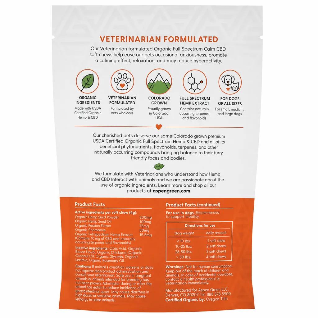 Calm Organic Full Spectrum CBD Soft Dog Chews thumbnail
