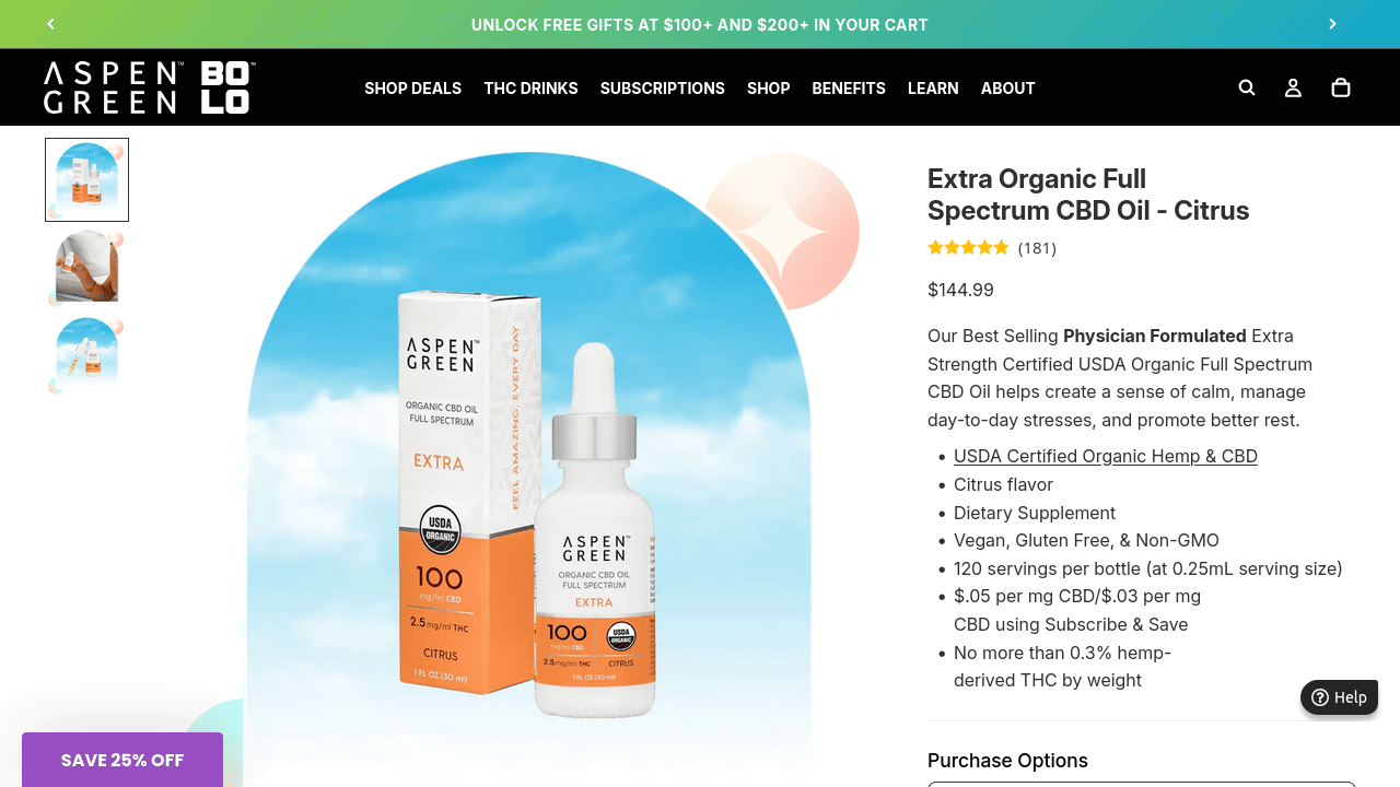 Extra Organic Full Spectrum CBD Oil - Citrus thumbnail