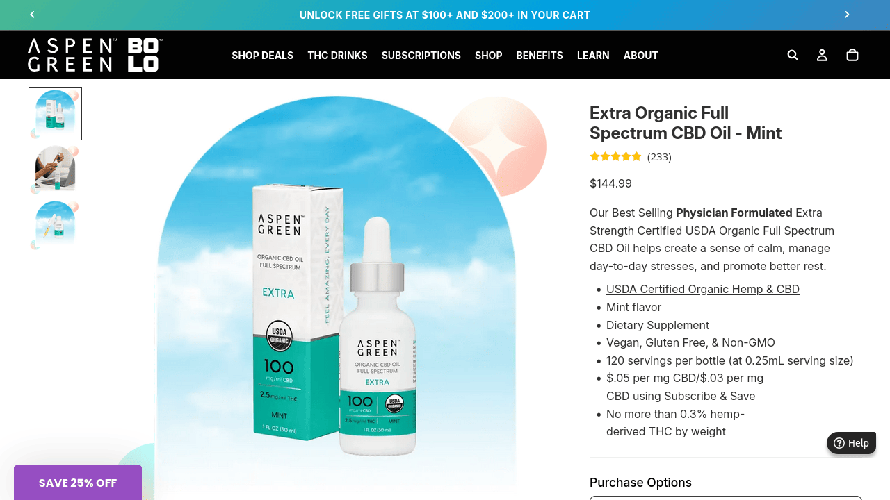 Extra Organic Full Spectrum CBD Oil - Mint thumbnail