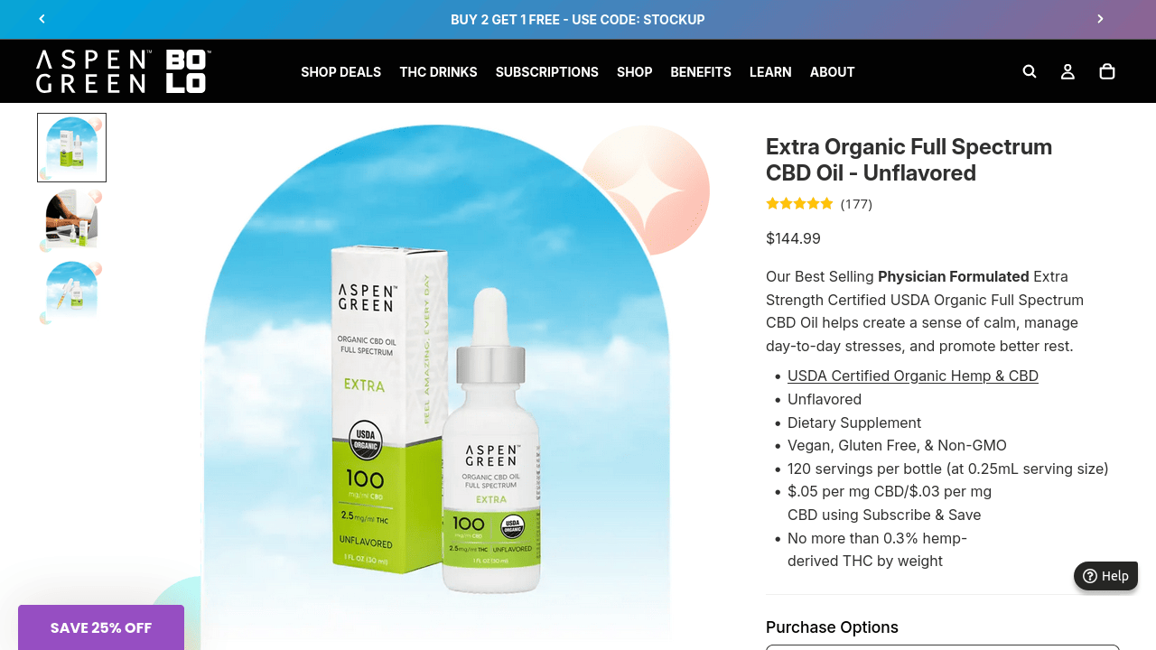 Extra Organic Full Spectrum CBD Oil - Unflavored thumbnail