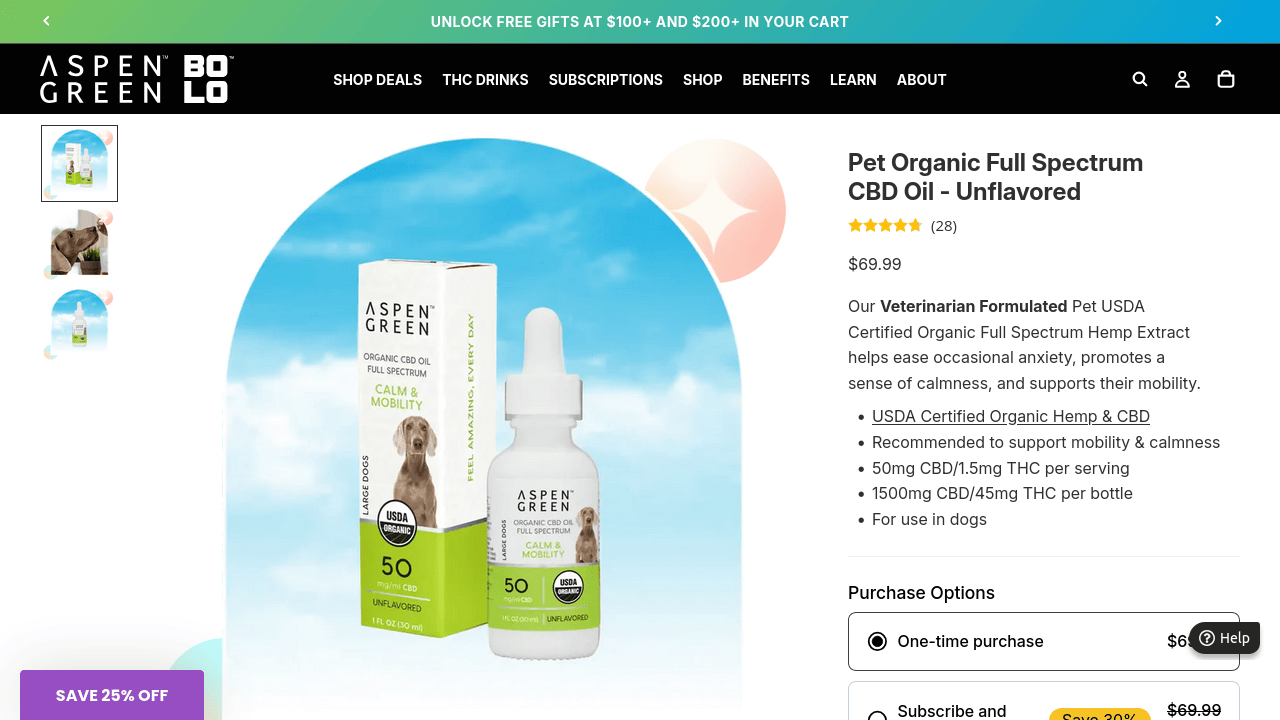 Pet Organic Full Spectrum CBD Oil - Unflavored thumbnail