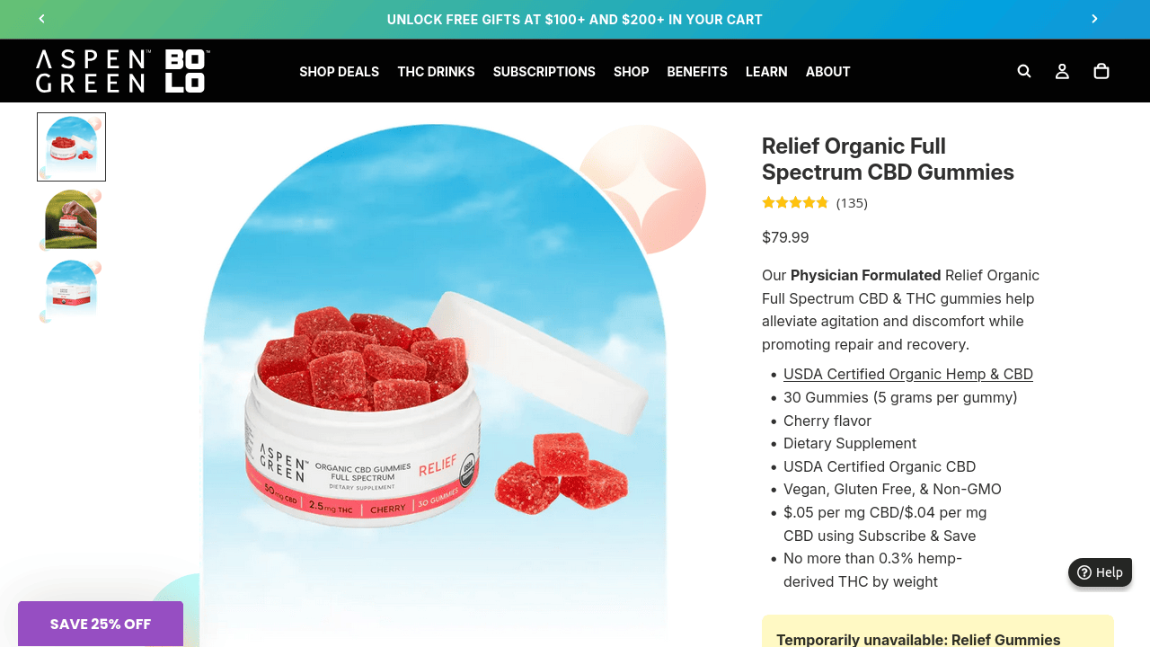 Relief Organic Full Spectrum CBD Gummies thumbnail