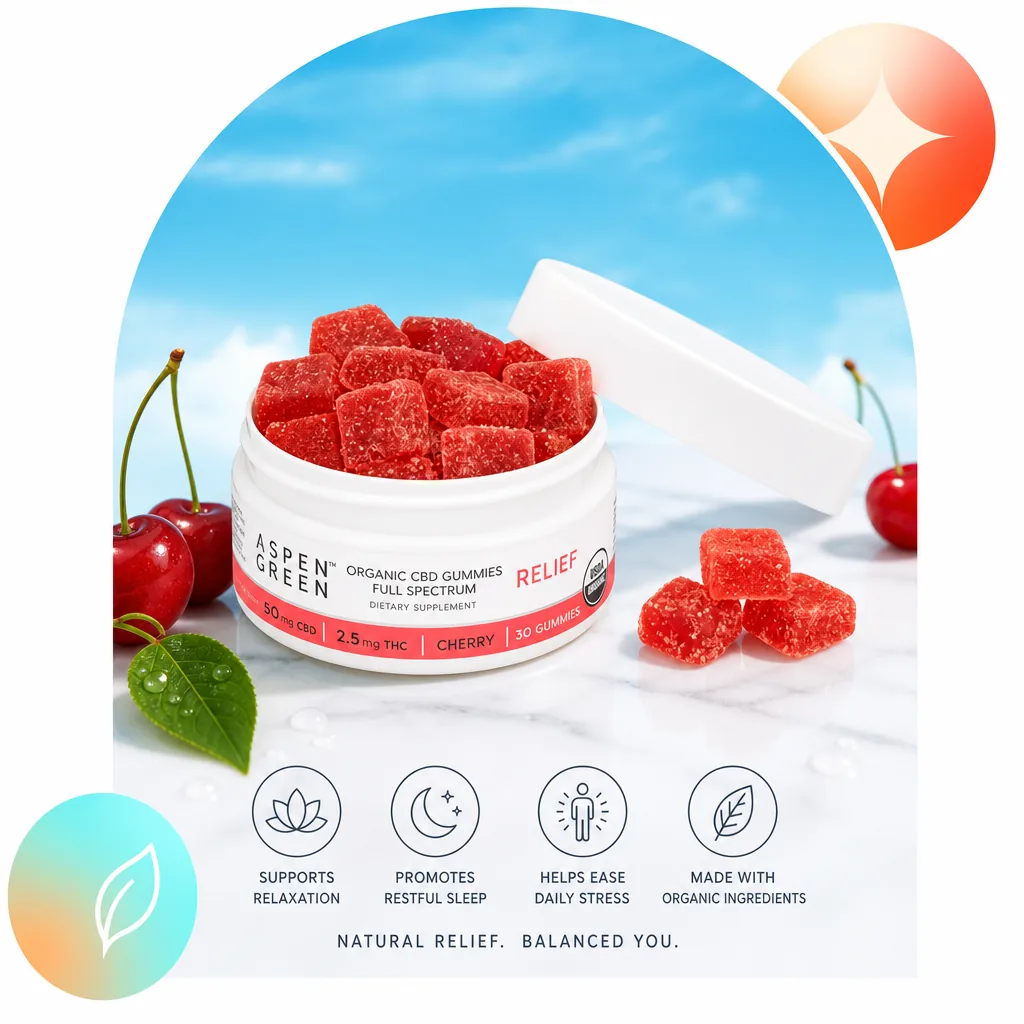 Aspen Green Relief Organic Full Spectrum CBD Gummies