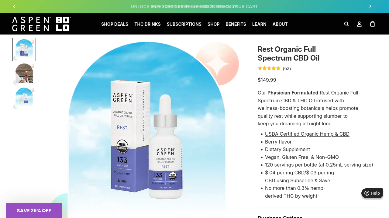 Rest Organic Full Spectrum CBD Oil thumbnail