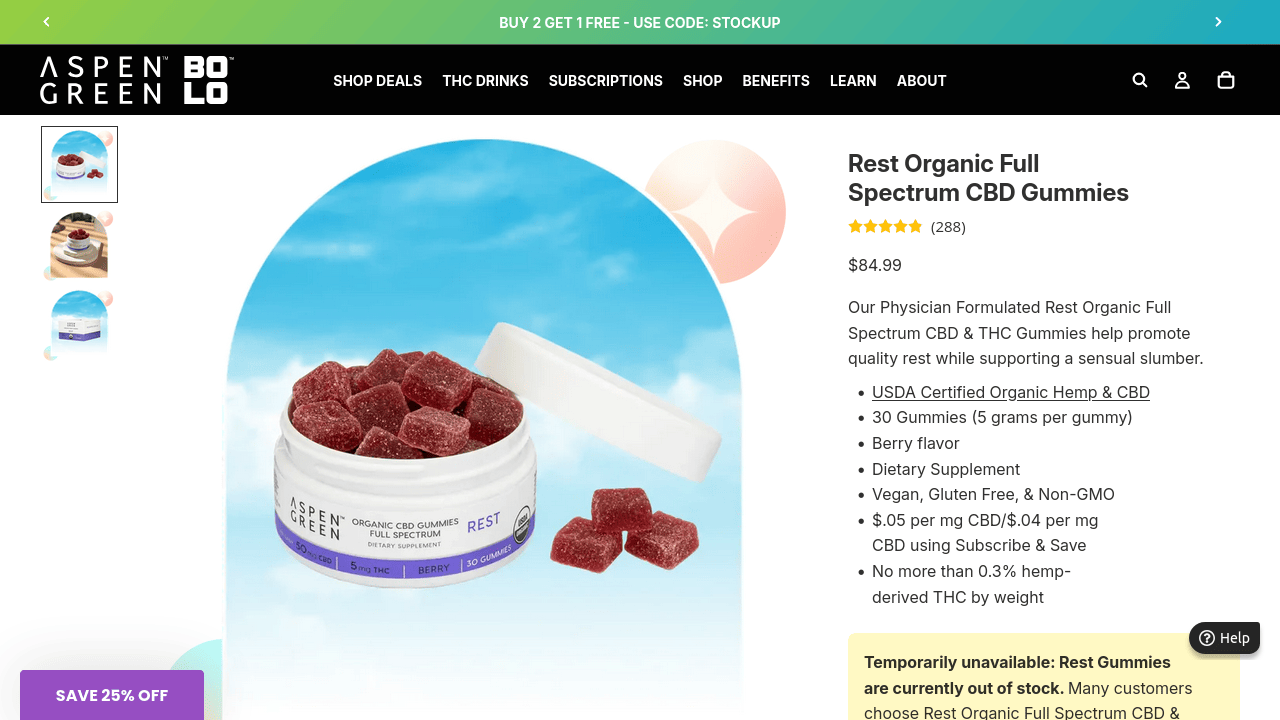Rest Organic Full Spectrum CBD Gummies thumbnail