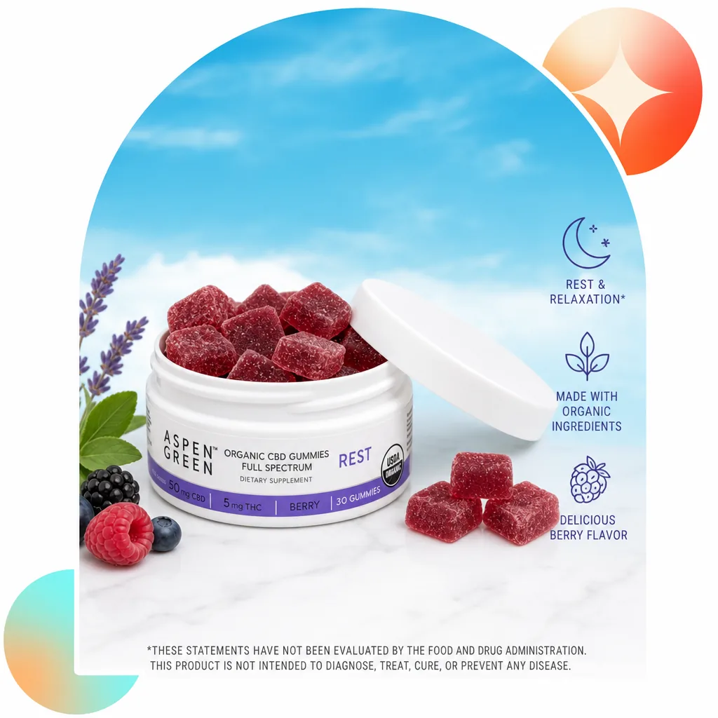Aspen Green Rest Organic Full Spectrum CBD Gummies