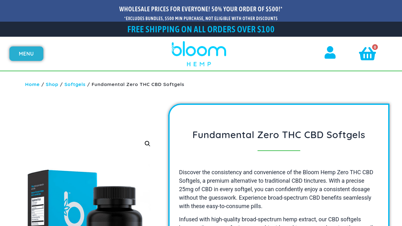 Fundamental Zero THC CBD Softgels thumbnail