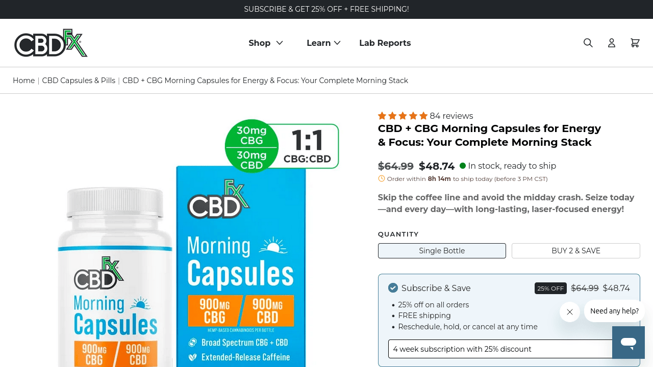 CBD + CBG Morning Capsules for Energy & Focus thumbnail