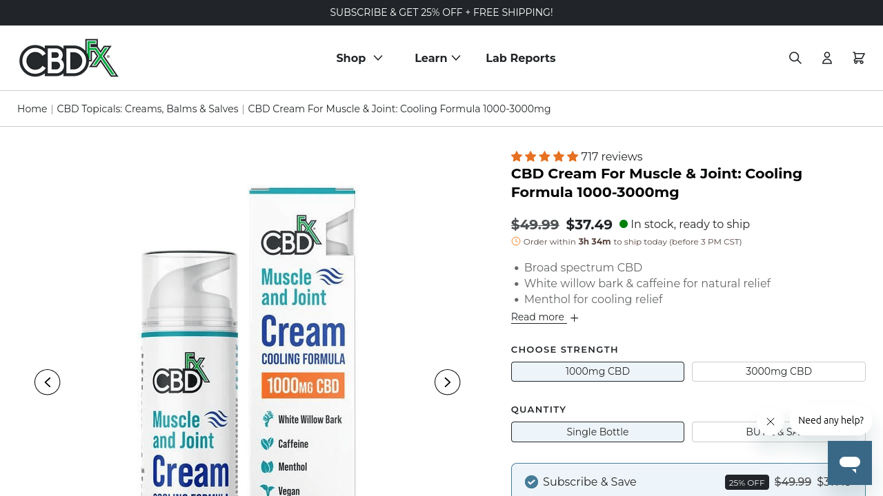 CBD Cream for Muscle & Joint: Cooling Formula thumbnail