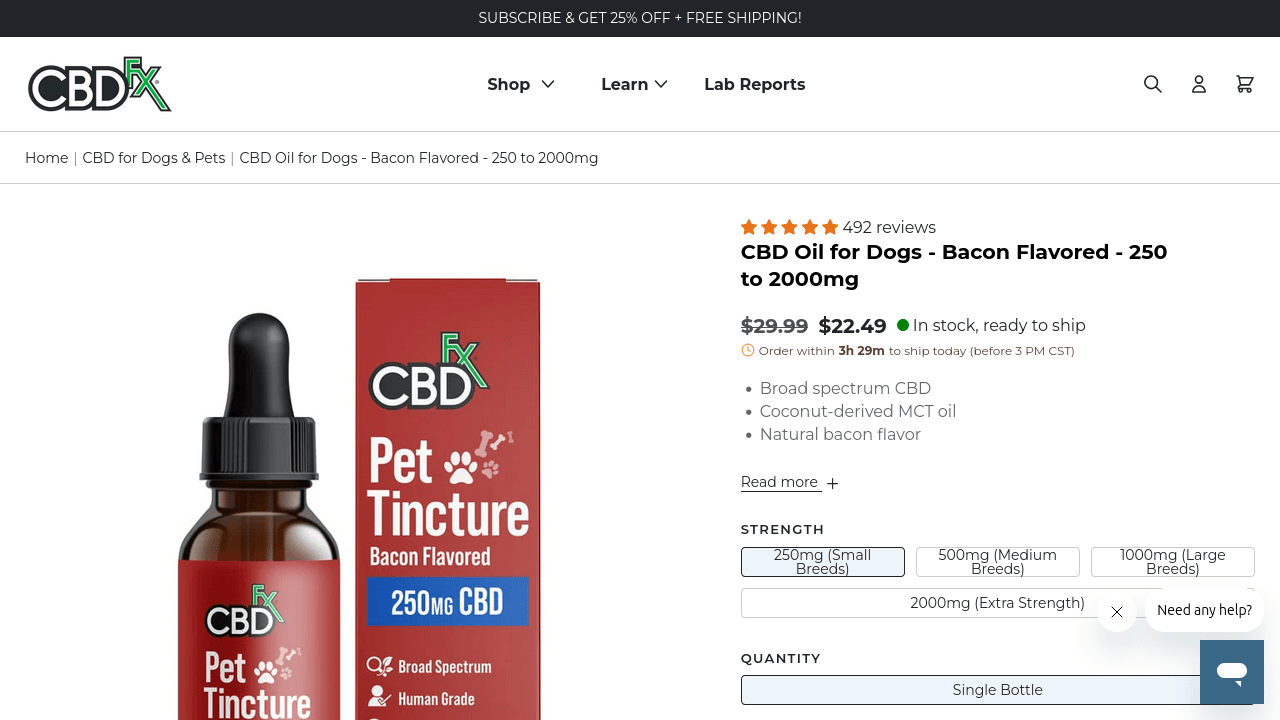 CBD Oil for Dogs - Bacon Flavored thumbnail