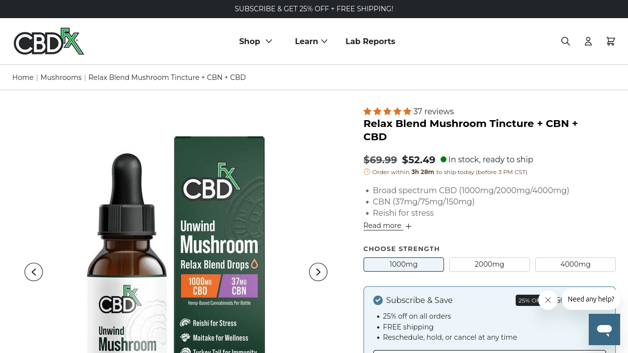 Relax Blend Mushroom Tincture + CBN + CBD thumbnail