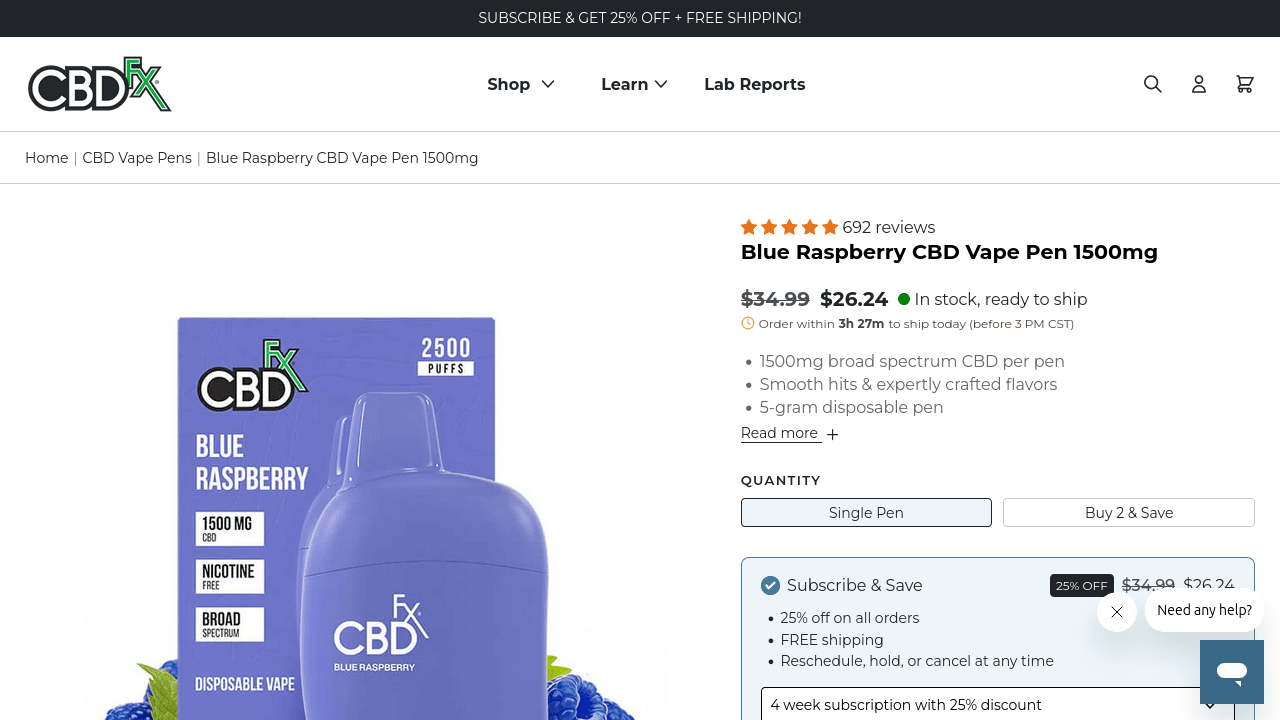 Blue Raspberry CBD Vape Pen thumbnail