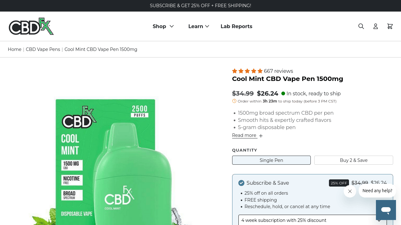 Cool Mint CBD Vape Pen thumbnail