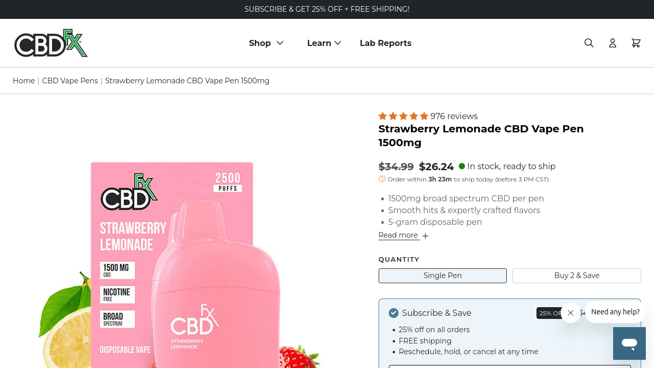 Strawberry Lemonade CBD Vape Pen thumbnail