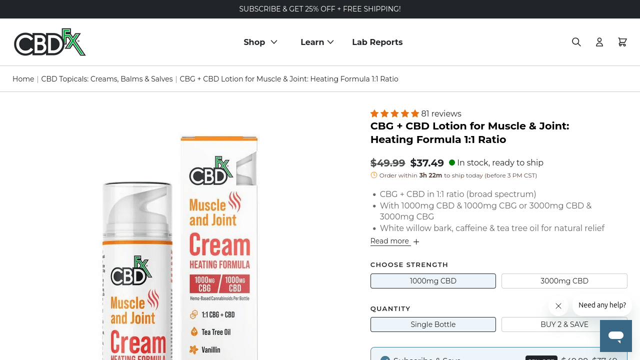CBG + CBD Lotion for Muscle & Joint: Heating Formula thumbnail