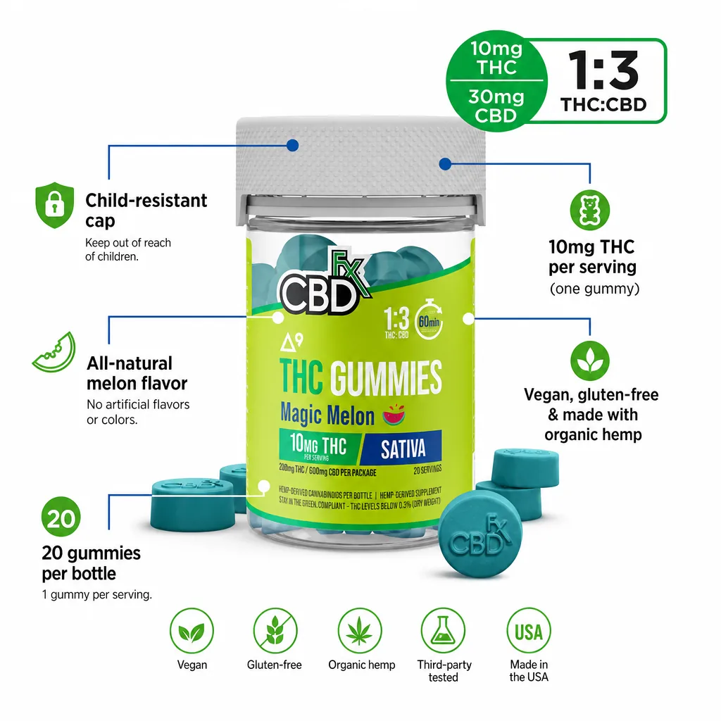 Magic Melon Sativa High Potency Gummies thumbnail