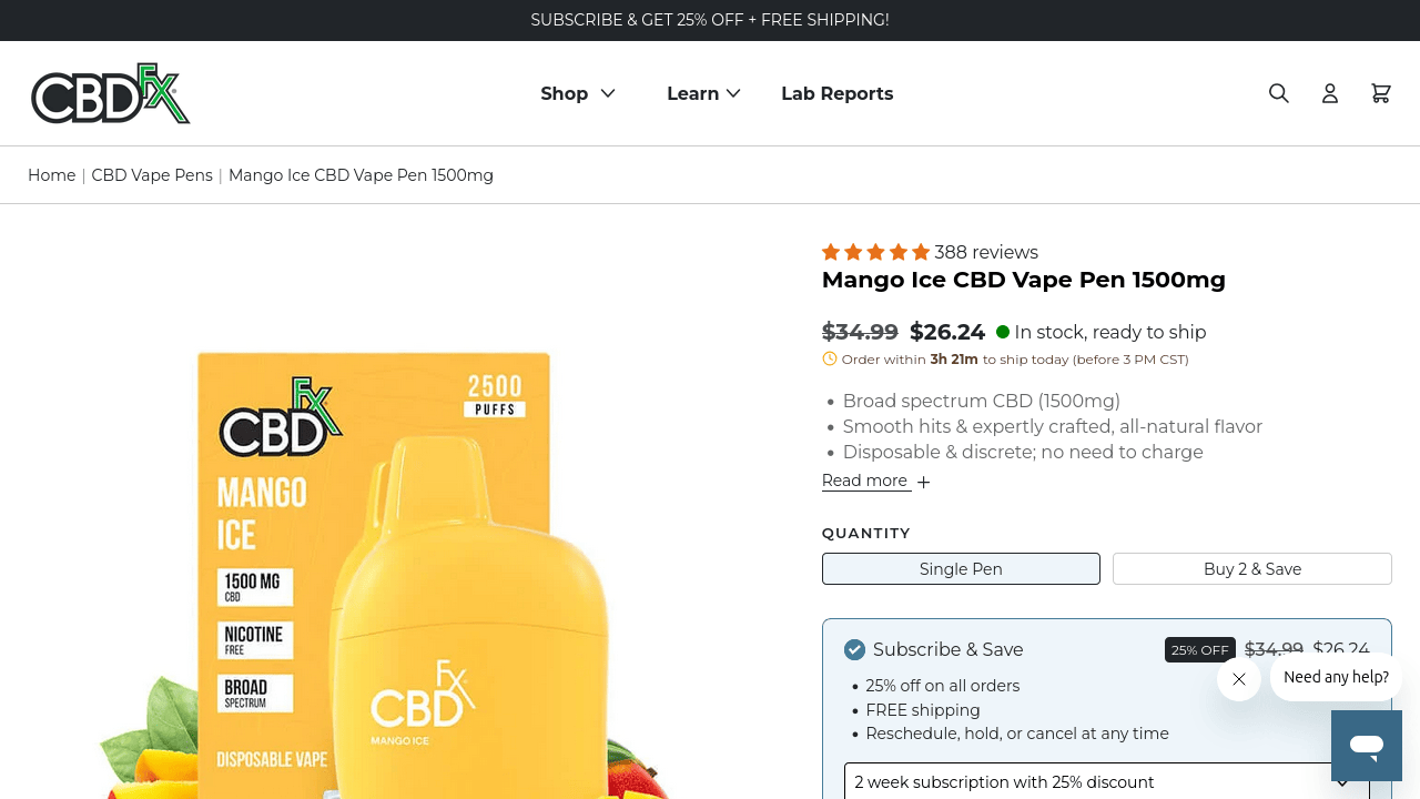 Mango Ice CBD Vape Pen thumbnail