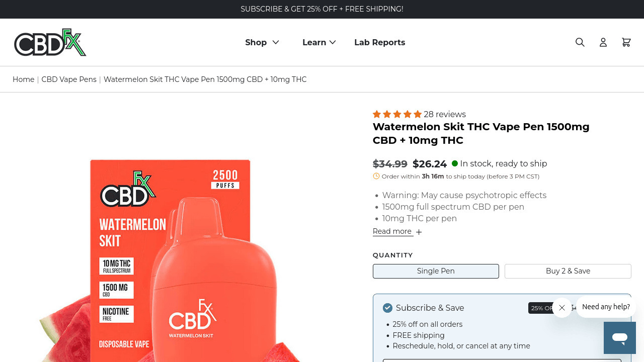 Watermelon Skit THC Vape Pen thumbnail