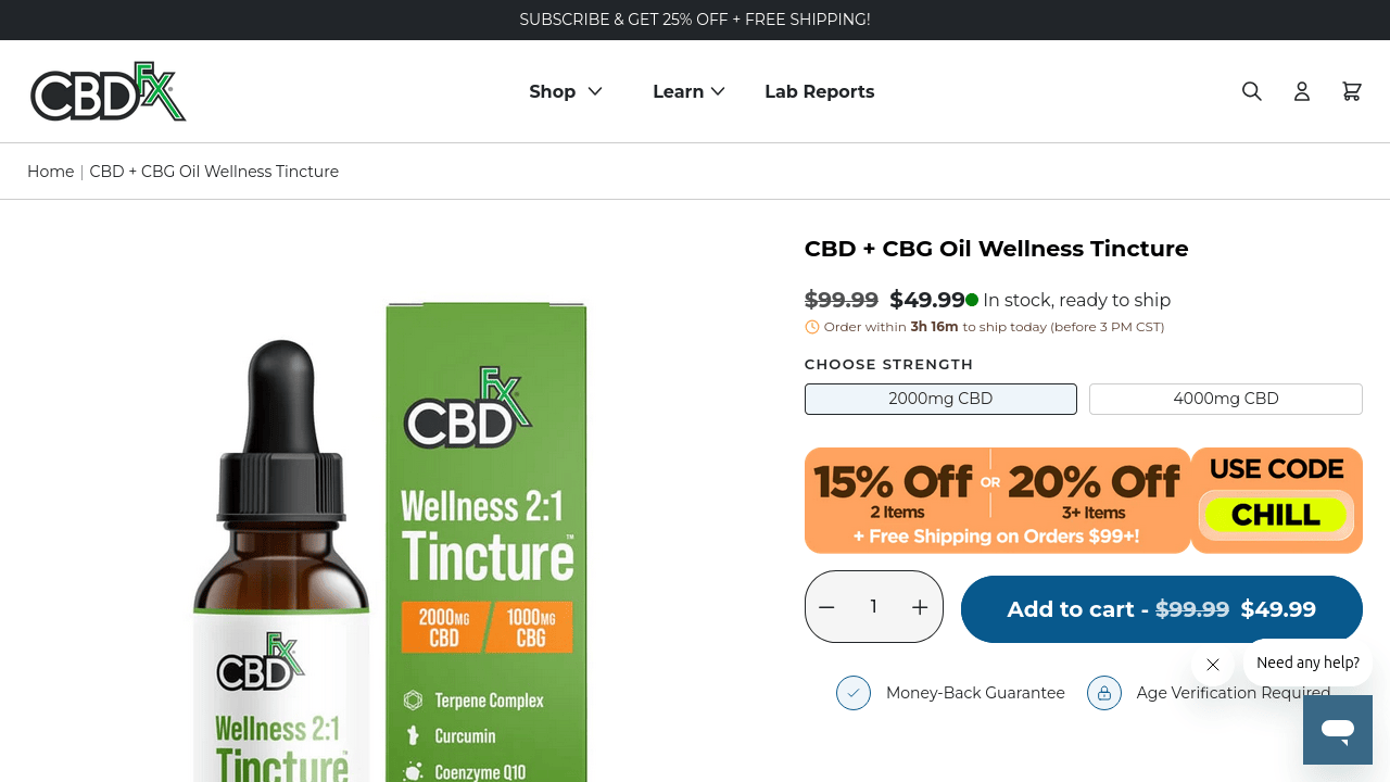 CBD + CBG Oil Wellness Tincture thumbnail
