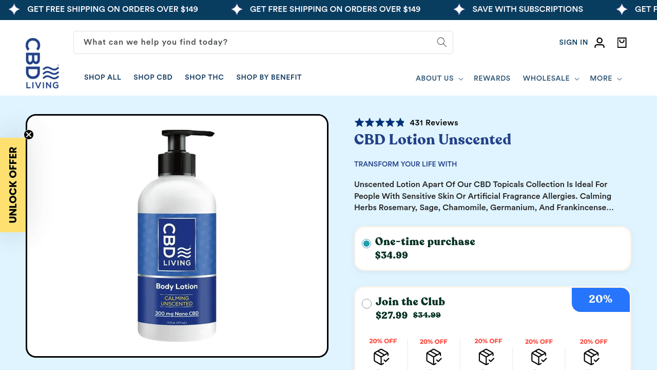CBD Lotion Unscented thumbnail