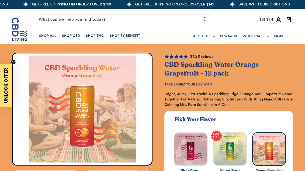 CBD Sparkling Water Orange Grapefruit 12-Pack thumbnail