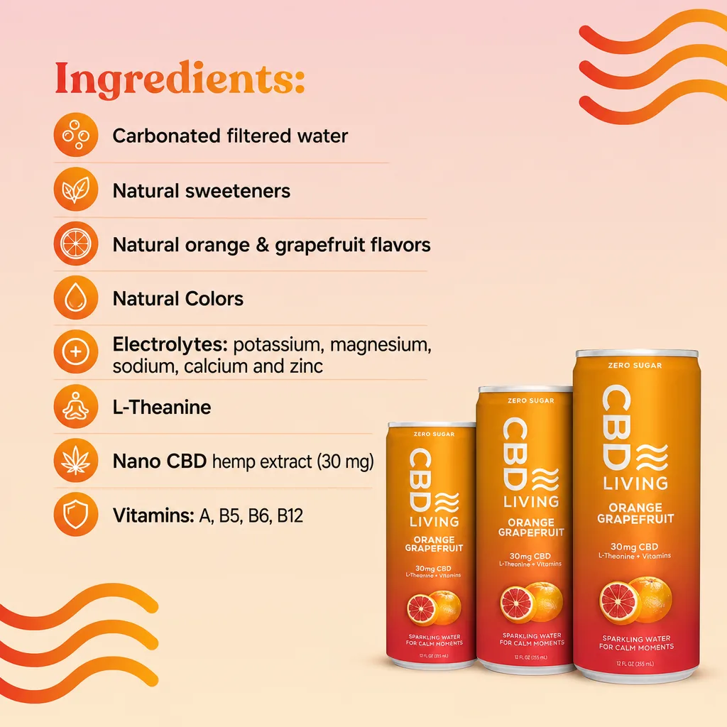 CBD Sparkling Water Orange Grapefruit 12-Pack thumbnail