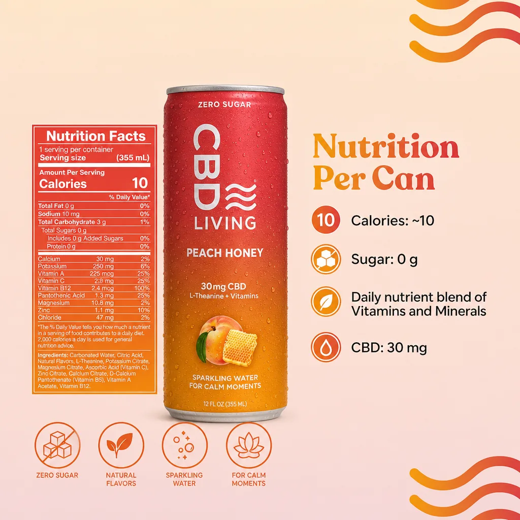 CBD Sparkling Water Peach Honey 12-Pack thumbnail