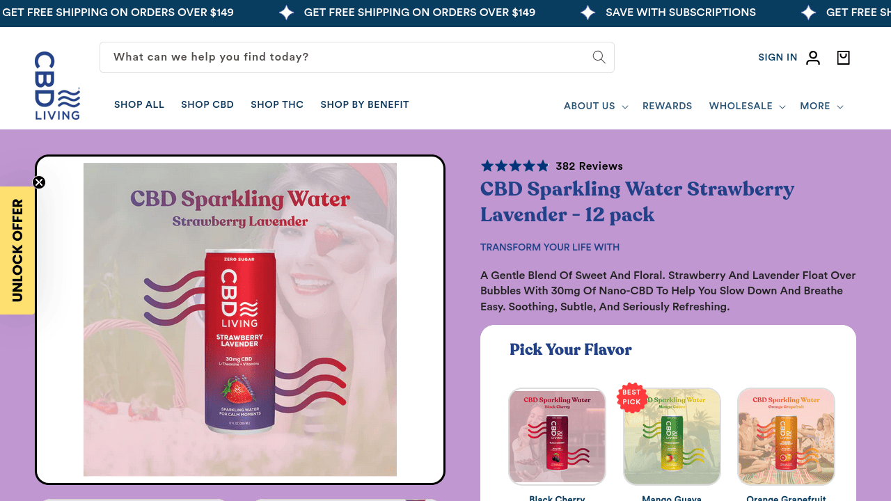 CBD Sparkling Water Strawberry Lavender 12-Pack thumbnail