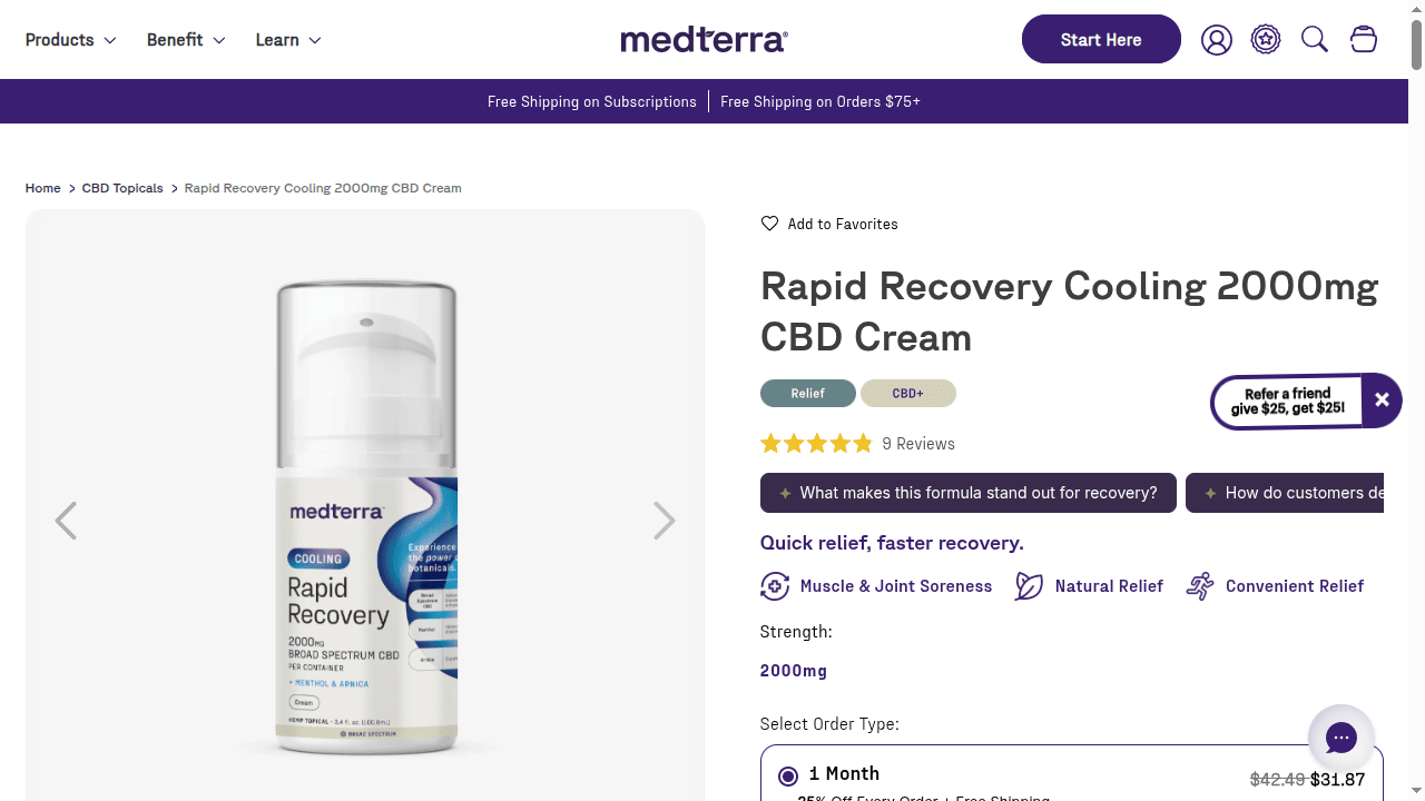 Rapid Recovery Cooling 2000mg CBD Cream thumbnail
