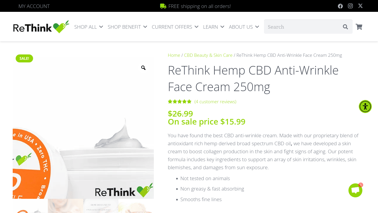 Hemp CBD Anti-Wrinkle Face Cream thumbnail