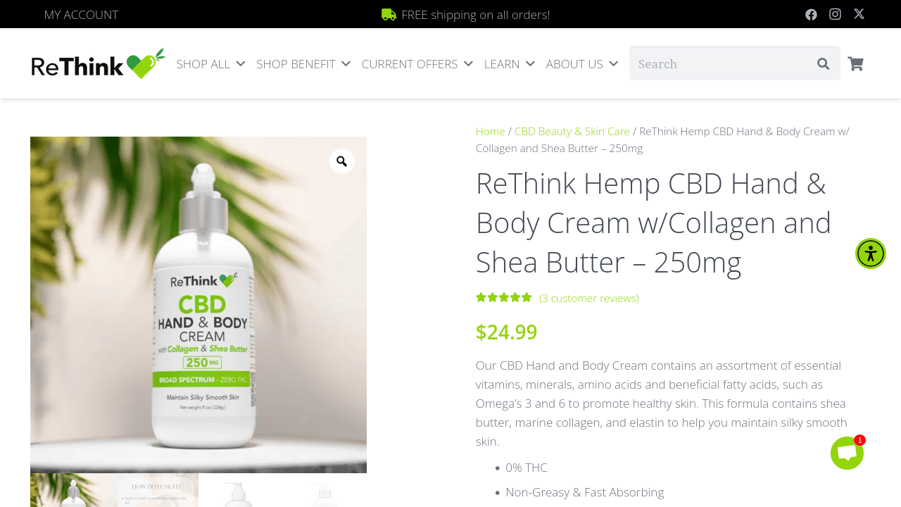 Hemp CBD Hand & Body Cream w/Collagen and Shea Butter thumbnail
