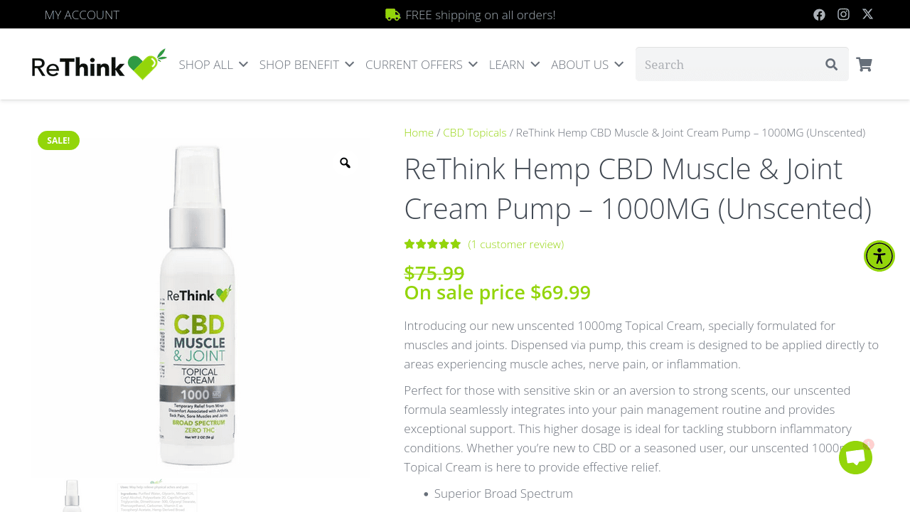 CBD Muscle & Joint Cream Pump thumbnail